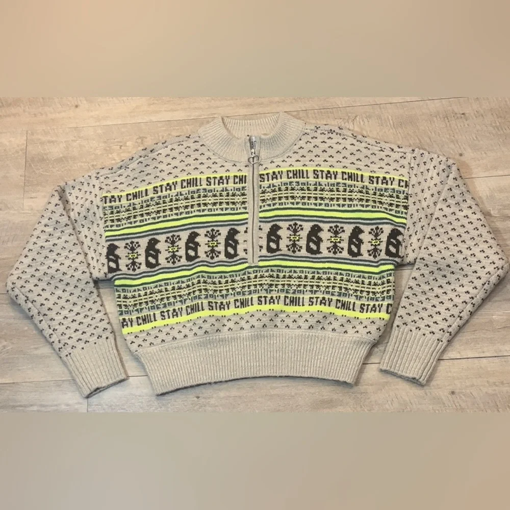 Urban Outfitters BDG Stay Chill Half Zip Cropped Sweater Size Medium - Picture 3 of 8